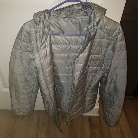 Silver mens zip up bubble jacket with hoody - Picture 1 of 4